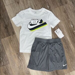 NEW Nike White Tee and Dark Gray Shorts Set